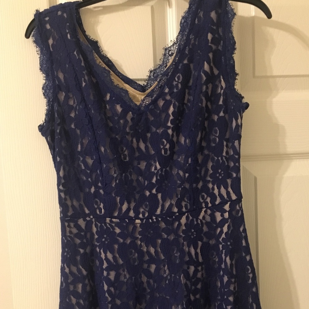 Royal blue lace dress, V neck, mid length, size XS